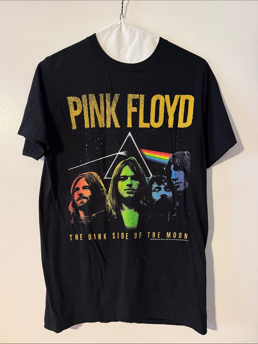 Pink Floyd Black Tee with Multicolor Prism and Band Portraits